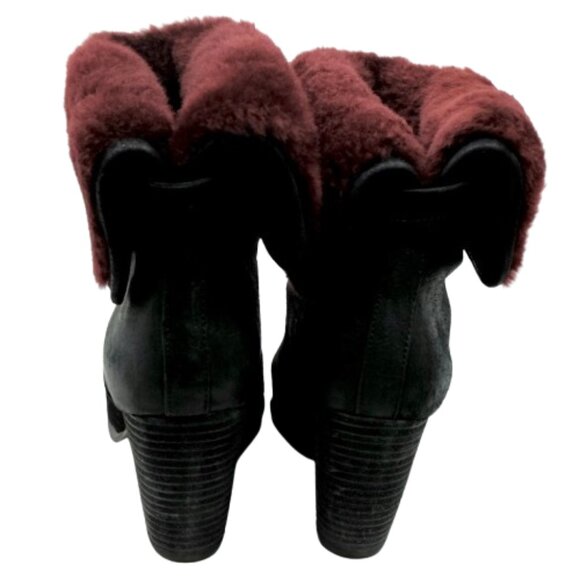 UGG~Layna Shearling Lined Foldable Cuff Black Nubuck Heel Boot Shoes IOB SIZE 8 - Picture 6 of 8